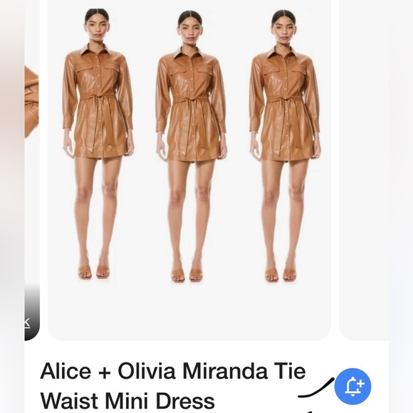 Alice + Olivia camel faux leather long sleeve snap front dress size 6 EUC - Picture 8 of 8